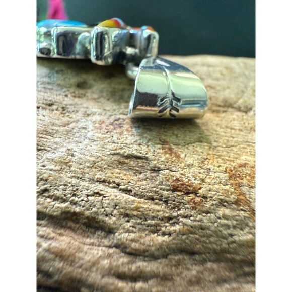 Zuni Kokopelli Inlay Pendant Sterling Silver & Gemstone Tribal Design 2" - Picture 3 of 6